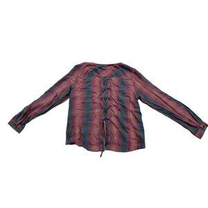 Anthropologie Cloth & Stone Top Womens M Plaid Lace-Up Back Long Sleeve Pullover